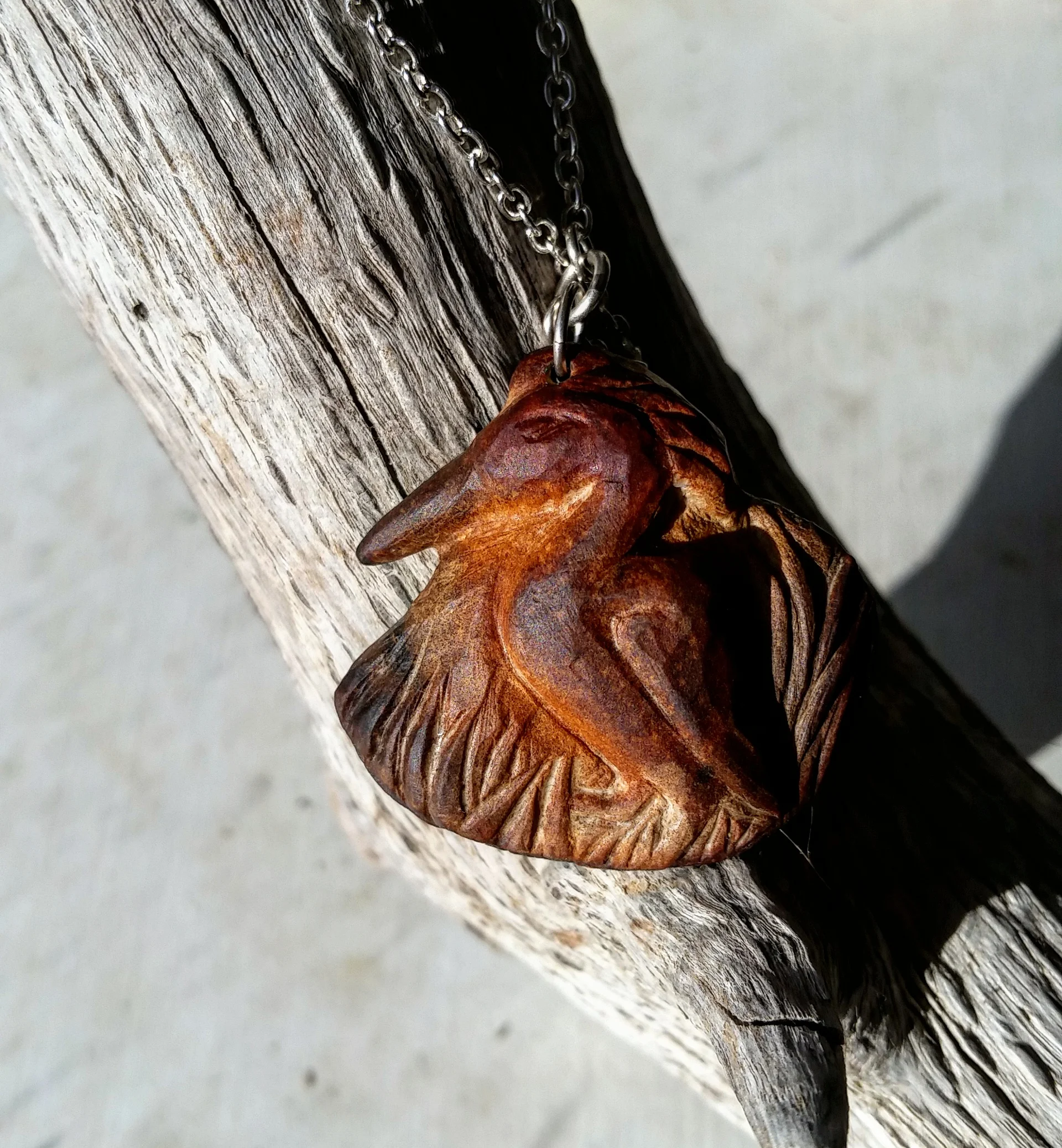 Hand Carved Avocado Stone Heron