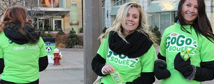 GOGO SQUEEZ We know these little green pouches are a lifesaver to parents on the go, which is why we helped spread the word with sampling and brand ambassadors on behalf of GoGo squeeZ.