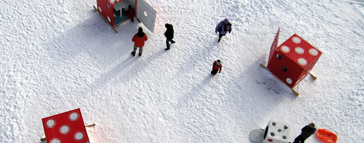ART SHANTIES Experiences don’t get much cooler than visiting a shanty town build on a frozen lake. Over the course of the past several years, we have worked with friends to throw a giant Yahtzee™ roll, drill the world’s largest cribbage board, catch fish with rockets and wind, and raise one hell of a ruckus as participating artists at the Art Shanty Projects.