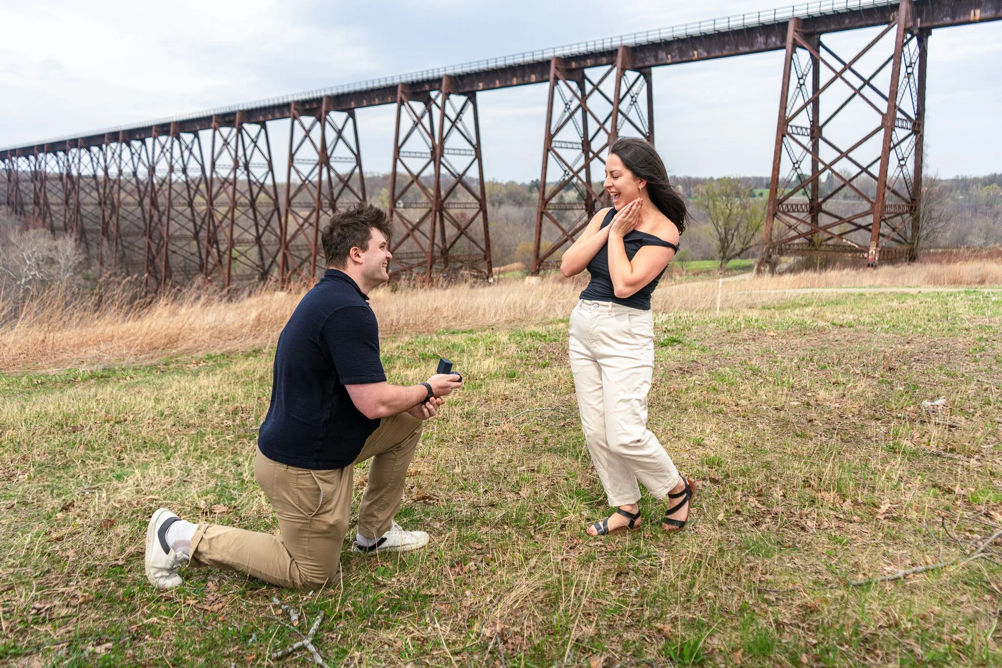 Man down on one knee to propose in Hudson Valley NY