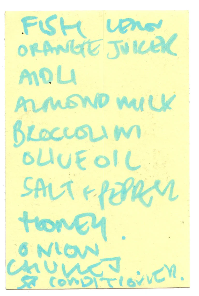 A quickly scribbled shopping list