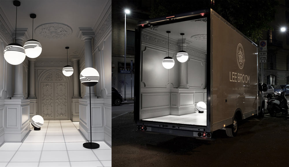 “Salone del Automobile” lighting and interior installation inside of a delivery van that Lee drove from London to Milan for Salone del Mobile. 