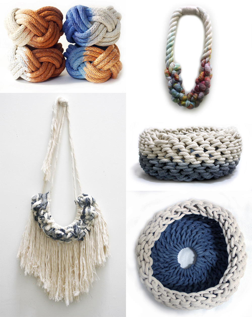 Tanya's rope jewelry, wall hangings and fiber housewares