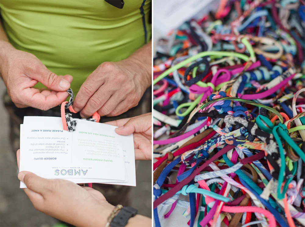 AMBOS interacted with those who were crossing the border to tie a colorful knot that culminated in a series of colorful quipu community art project. Photos by Gina Clyne Photography.