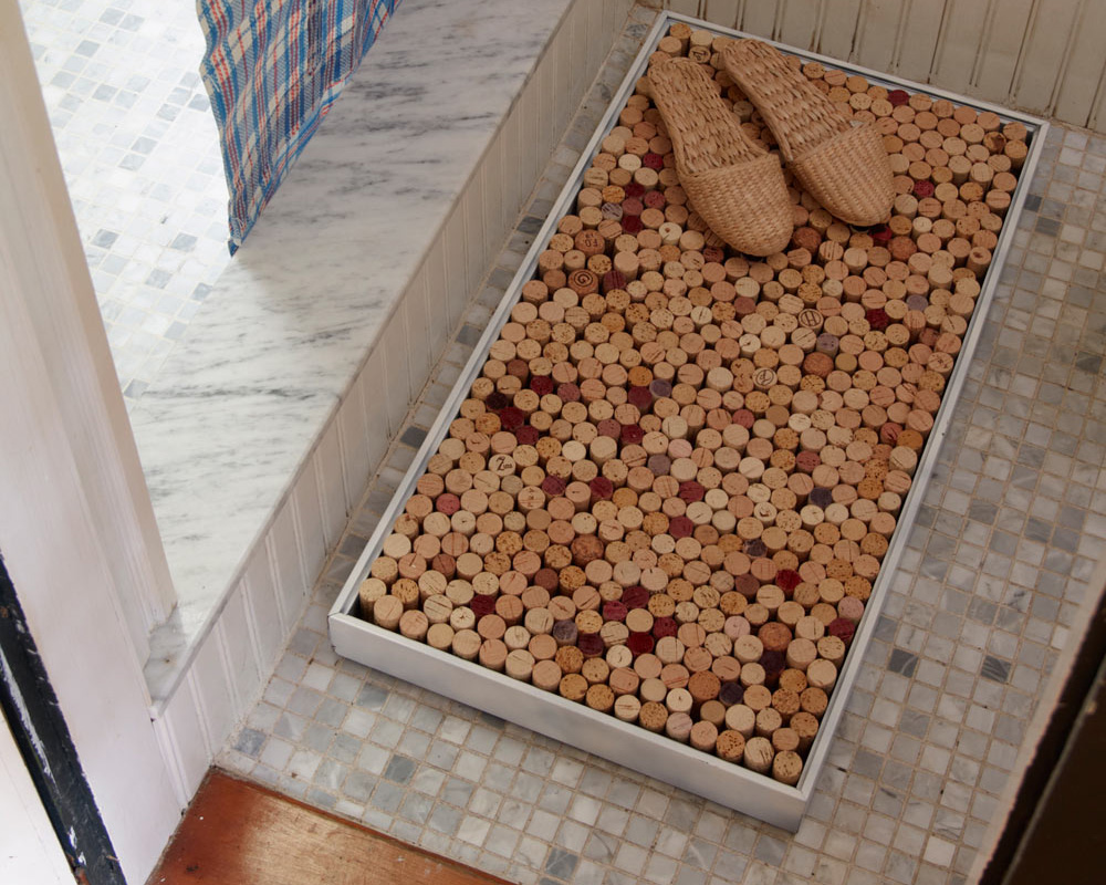 Upcycled bath mat made with corks
