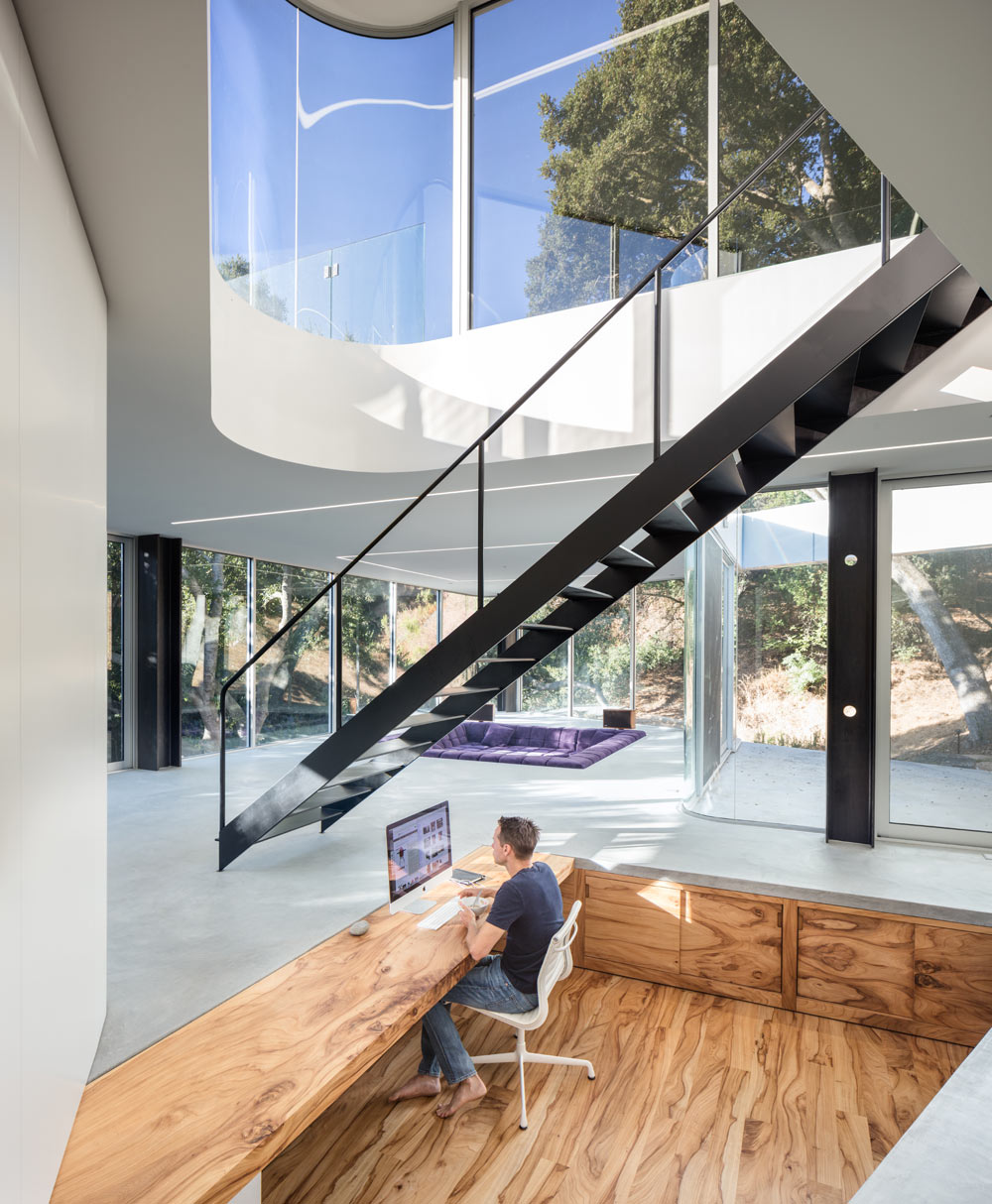 The sunken office at Pam and Paul’s House, Cupertino. Photo by Darren Bradley
