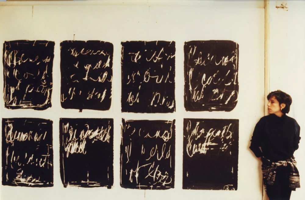 Young Madeline with paintings