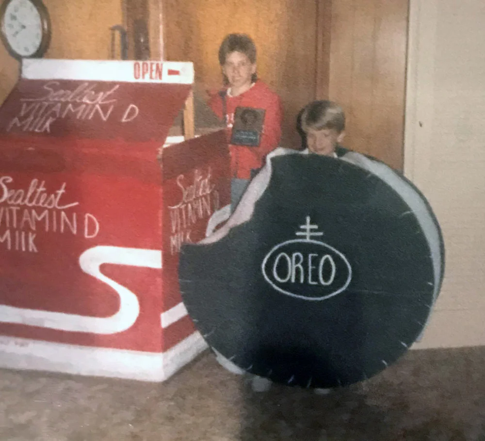 Milk + cookies Halloween costume in the 1980s