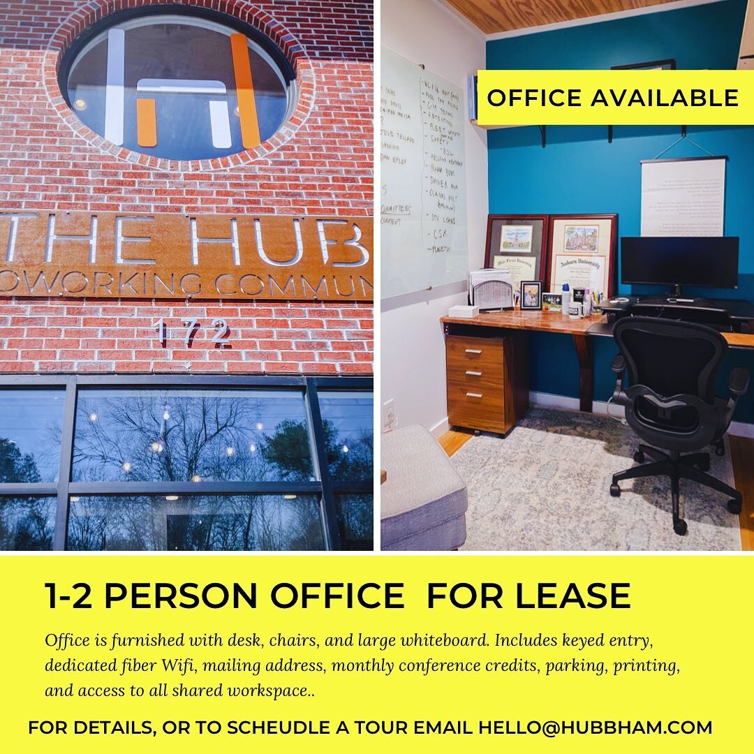 Looking for the Goldilocks of offices?  Look no further than this lovely 1-2 person private office!  If you&rsquo;re tired of working from home, but don&rsquo;t want the overhead of a traditional office, or the headache of a long-term lease, contact 