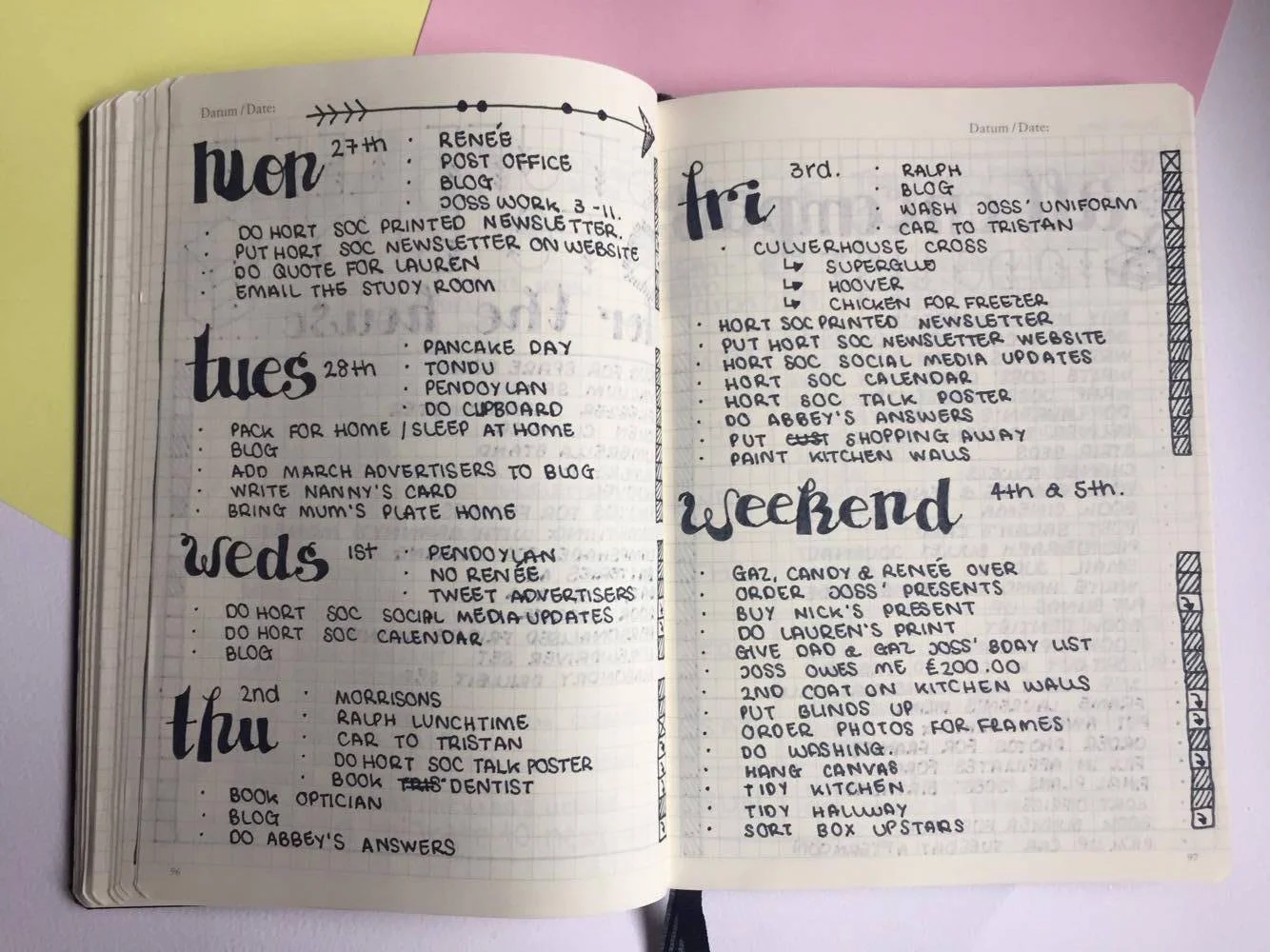 February/March weekly spread. 