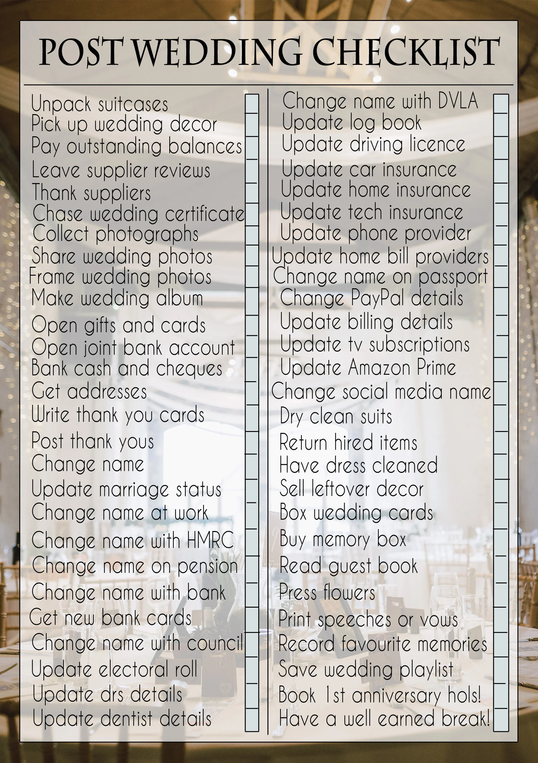 Post Wedding Admin Checklist — Gwennan Rees
