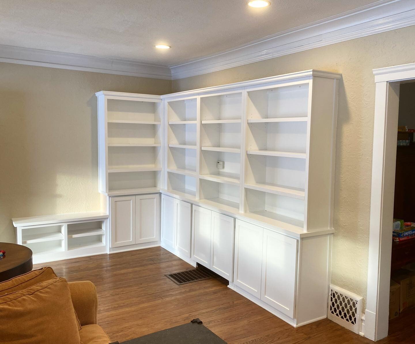 We gave this early 1900&rsquo;s Oak Park home a nice upgrade with wraparound shelving, complete with custom handcrafted trim to match the existing style and accommodations for heating vents. It fits perfectly and feels like it was always here.

#cust