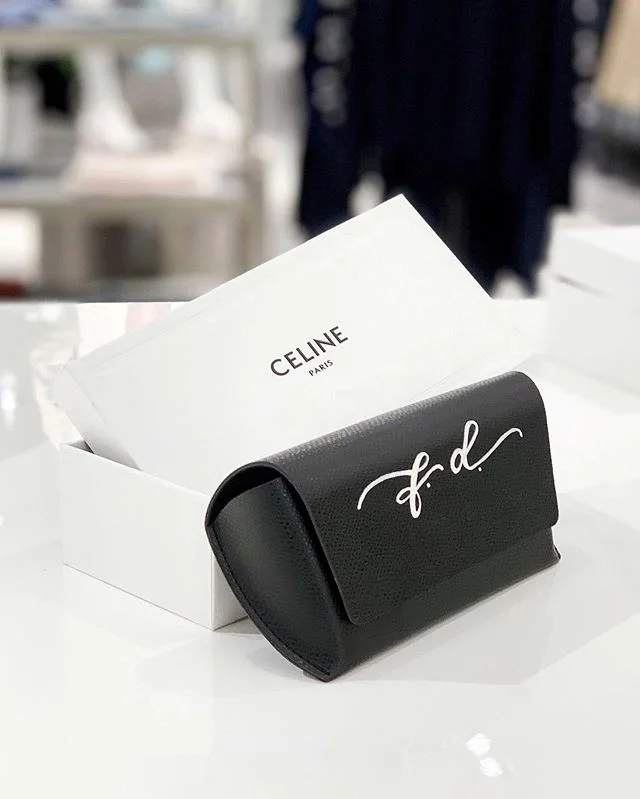 Excited to share I’ll be back with @celine at @neimansnyc at Hudson Yards this weekend! 🕶 Custom hand painted calligraphy on cases for your new sunglasses Friday 5-7 and Saturday 3-6. Come say hi 👋🏼