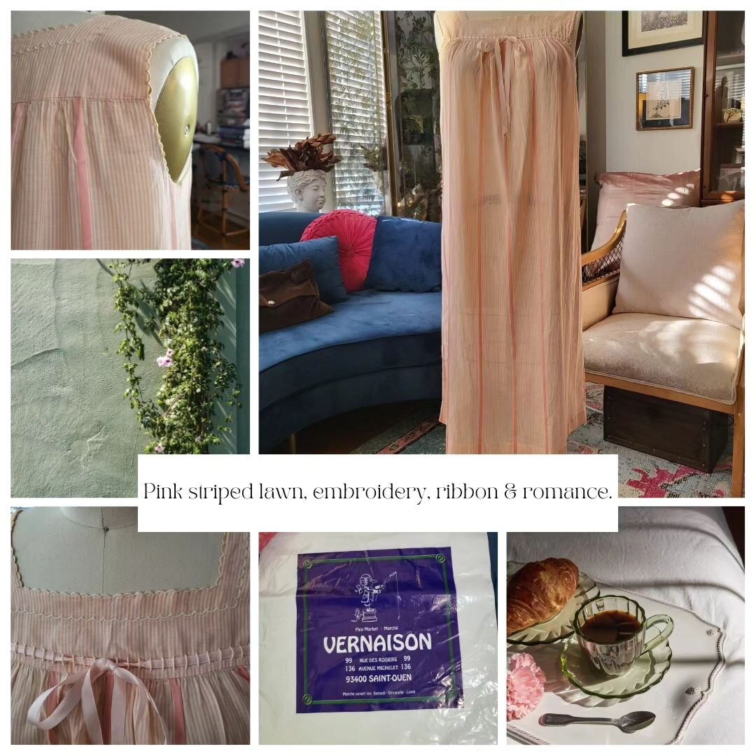Vintage clothing has a story that you can wonder about each time you wear it. I bought this lovely piece because the pink shone with a golden tint in the sunlight one summer morning at the Marche St. Ouen outside of Paris. The nightgown looked so per