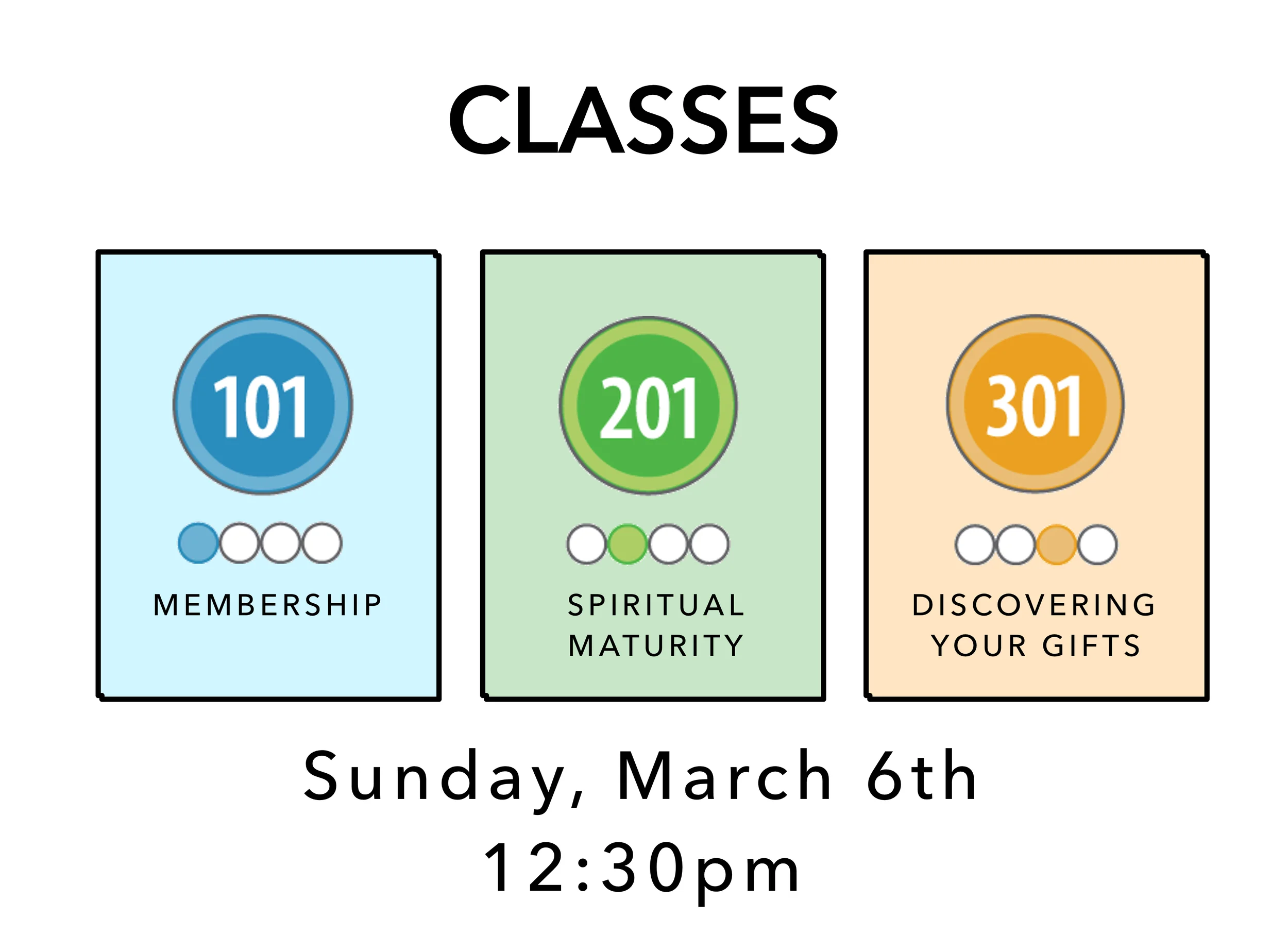 BrookRidge is all about encouraging spiritual growth. These are the classes we offer to help with this... Class 101 (Membership & info about BrookRidge) Class 201 (Spiritual Maturity – developing habits like prayer, quiet time, and bible study) Class 301 (Discovering and developing your gifts for service) To register, email info@brookridge.org . Classes need to be taken in order, so if you’ve never taken Classes before, start by signing up for 101, and then move on to 201 and so on. 