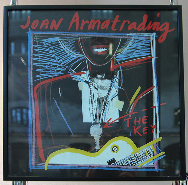 Huntley Muir record cover design for Joan Armatrading (1983) on display in the A+ exhibition at Central Saint Martins in 2016