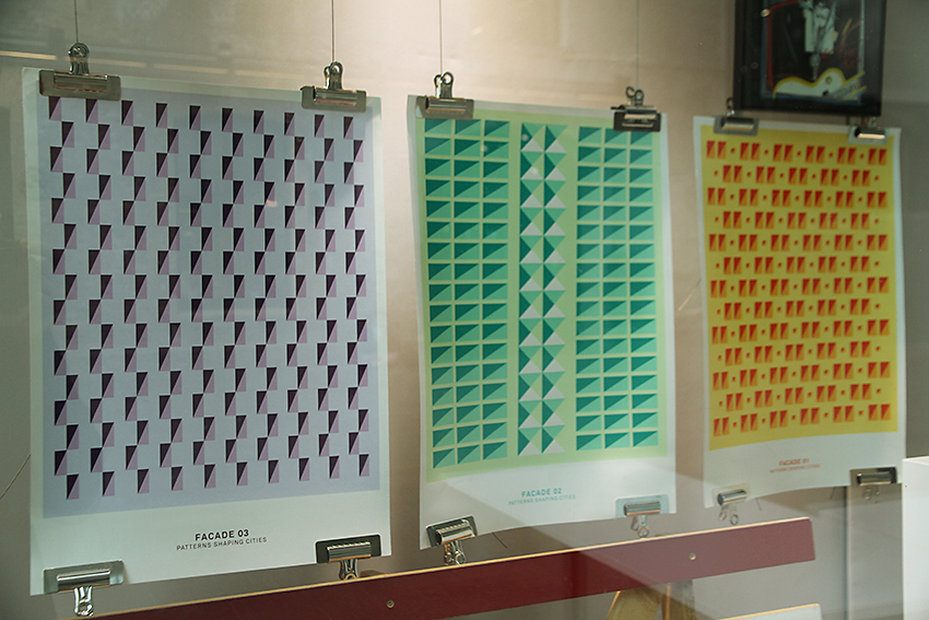Facade 03, Facade 02, Facade 01, screenprints by Elemental Editions 2012, on display in the A+ exhibition at Central Saint Martins, 2016