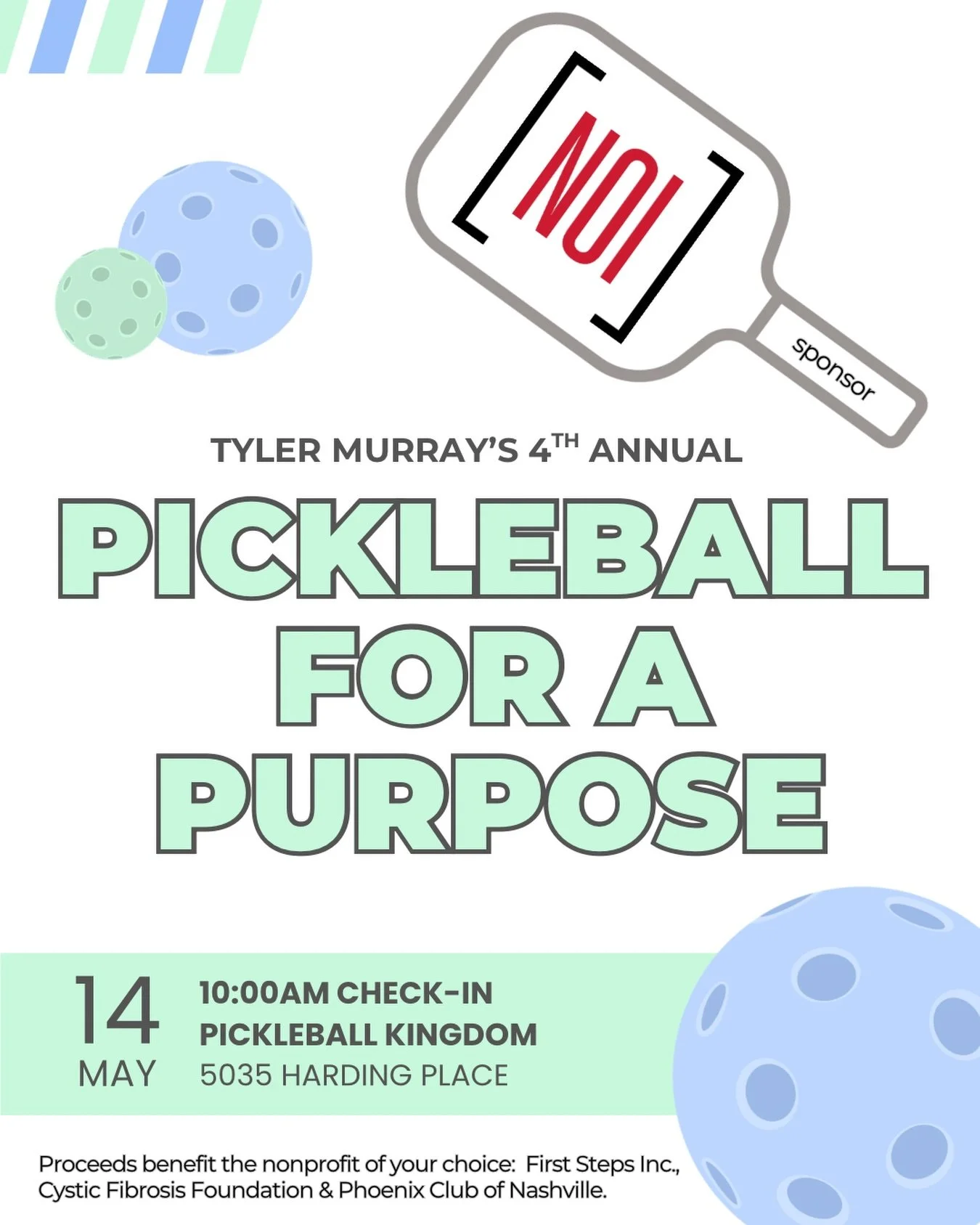 It&rsquo;s back and better than ever. We had a blast last year and can&rsquo;t wait to do it again. Come join us! 💟

NOI is proud to be a Sponsor for Tyler Murray&rsquo;s 4th Annual Pickleball for a Purpose on May 14th!

Every point scored = $1 to t