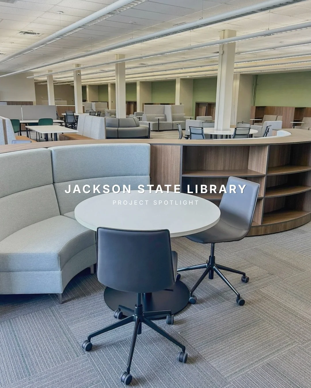 We&rsquo;re excited to share another completed project at Jackson State Community College. This library refresh brought together comfort, functionality, and bold pops of color to create a space students can enjoy. ✅

#jacksonstate #library #higheredu