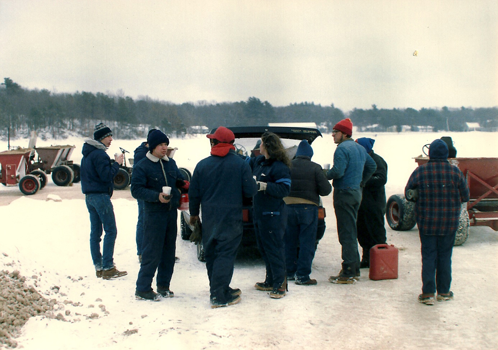 Winter, 1989 | Coffee Break | Coffee breaks allow the crew to warm up and share fishing stories.