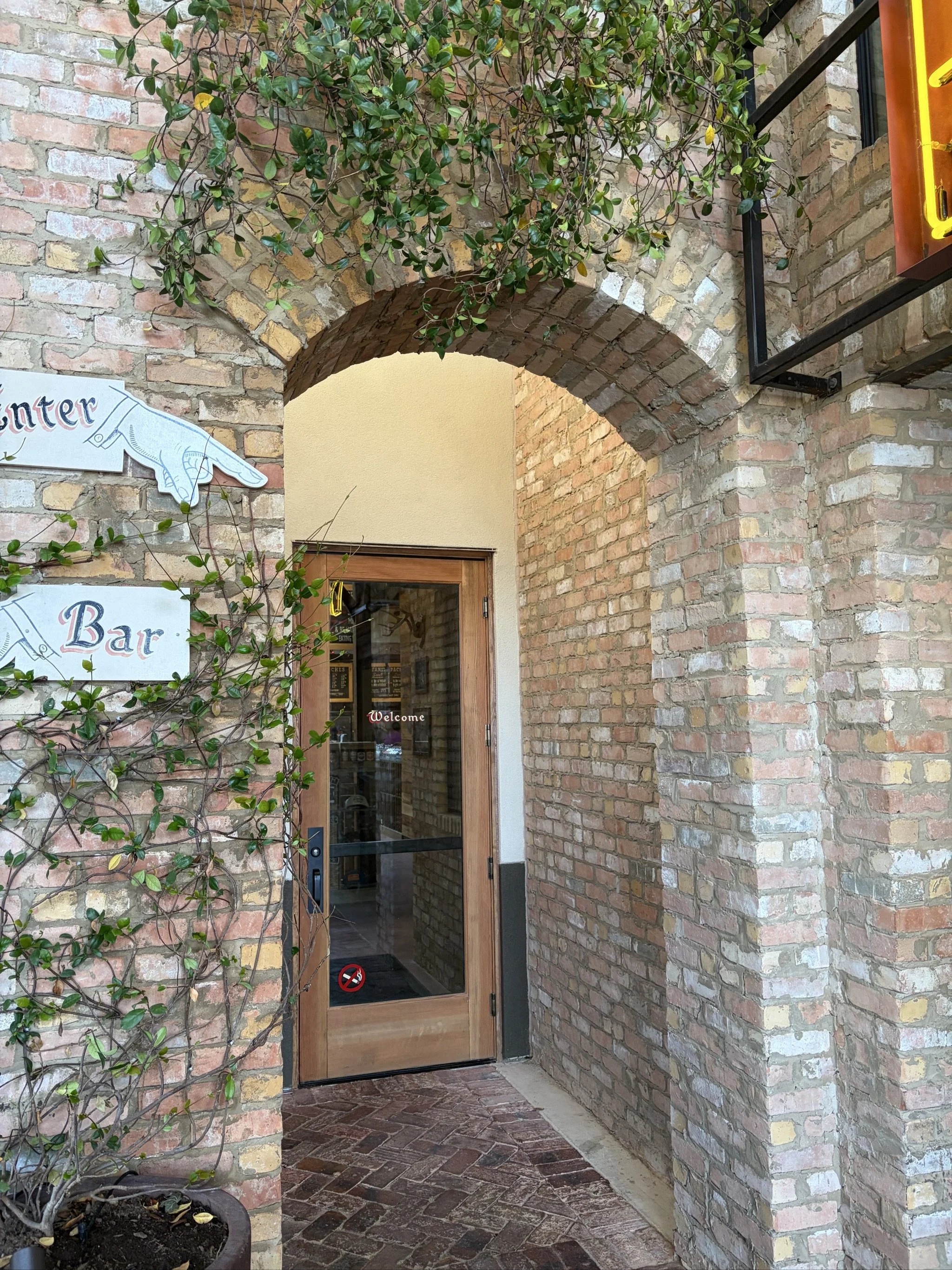 Brick arched entry, Terry Black's Barbecue New Braunfels, TX