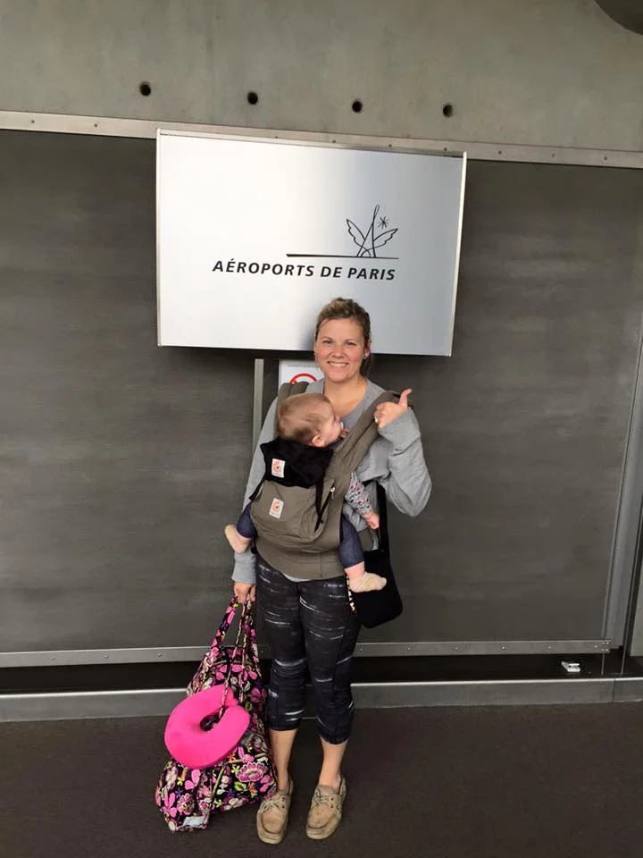 BabywearinG as we ran from one plane to another in Paris