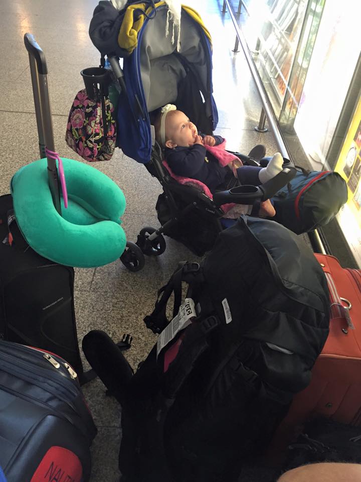 Our baby and all of our bags (parents and ours) in an Italian train station