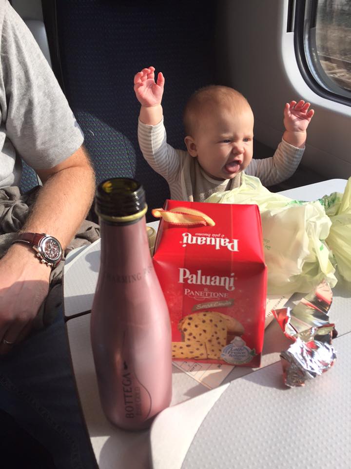 Practicing her Italian on a train from Austria to Italy