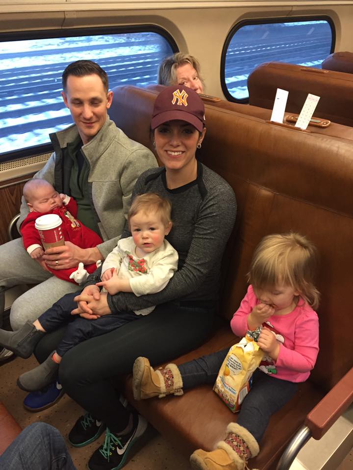 My Friends with all three babies on the NJ Transit headed to NYC