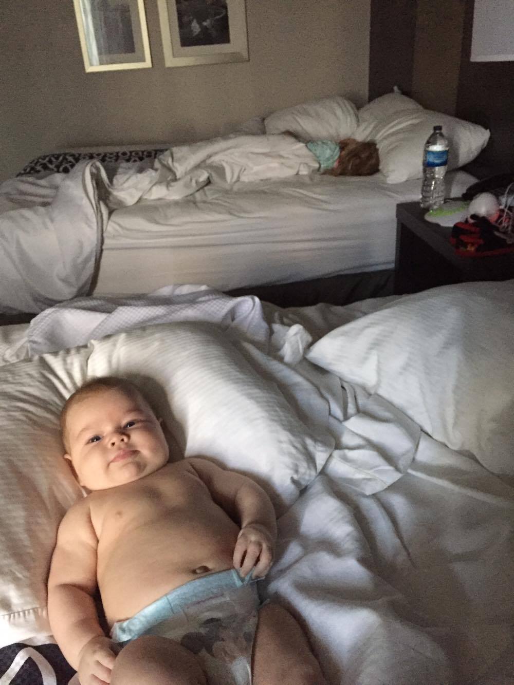 He was Happy to be the first one awake in our hotel