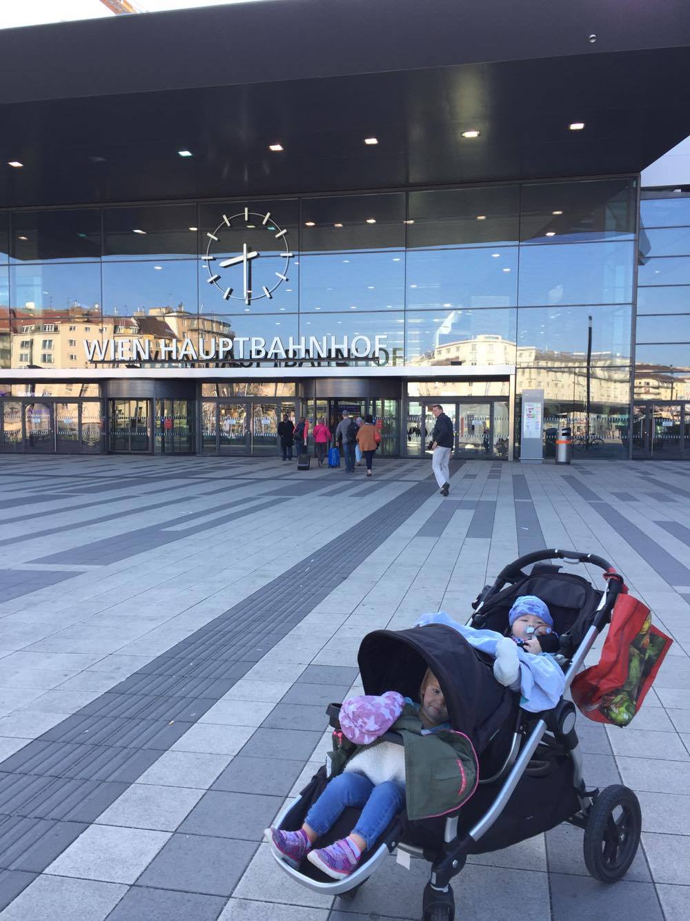 In the morning before the drama -- my babies in front of the Vienna Train Station
