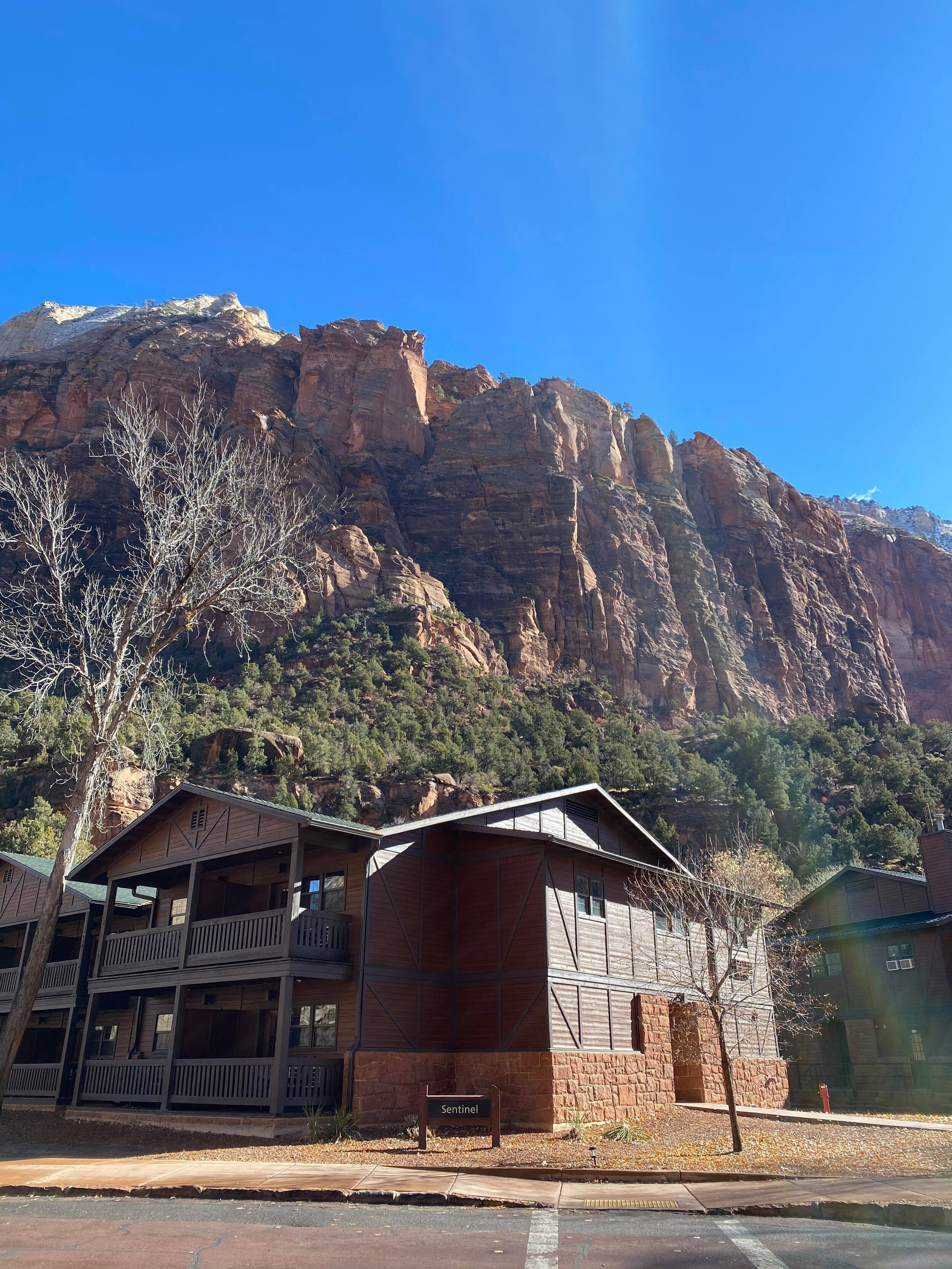 We stayed inside the park at zion lodge!