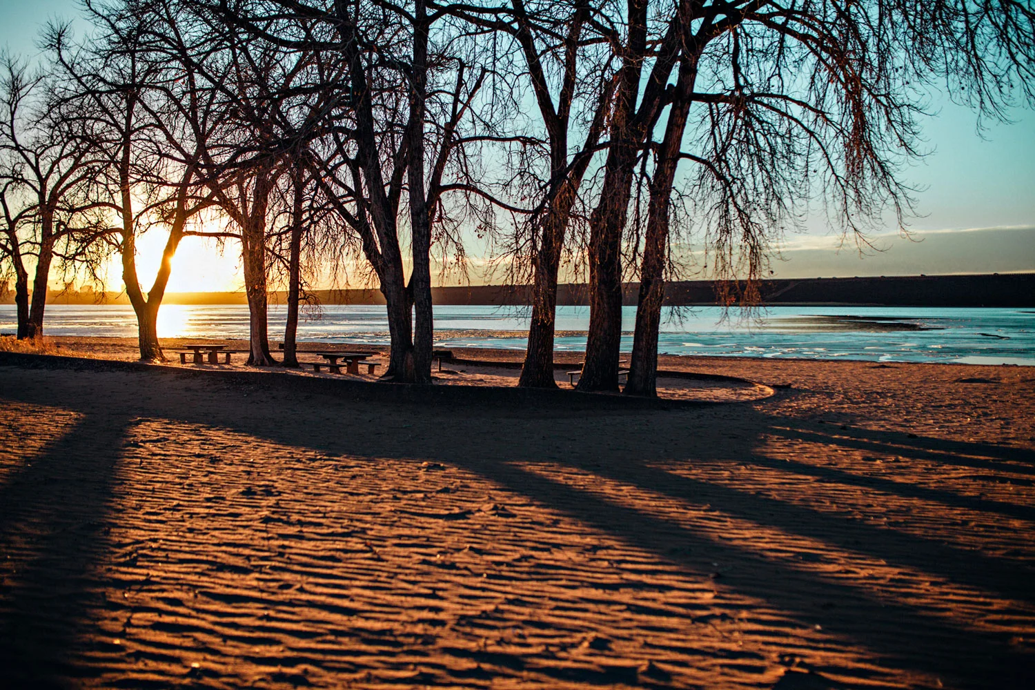sunset by the lake