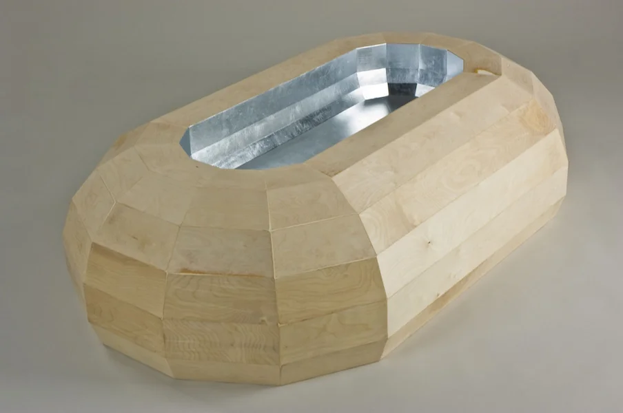 POOL 2008 birch plywood, gilt aluminum 16" x 60" x 40"