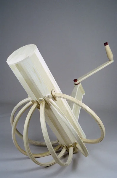 GRINDER 2002 POPLAR, PURPLEHEART 52” x 77” x 38”