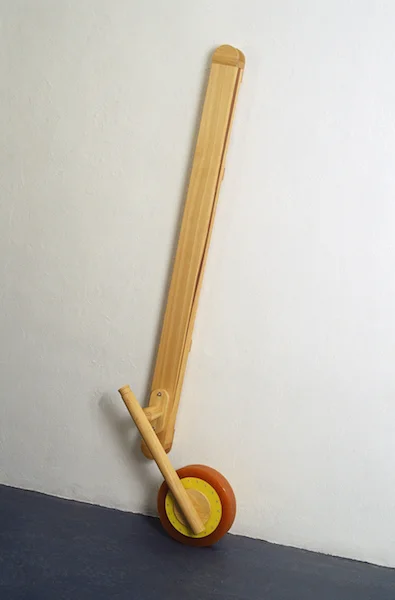 SUPERMAN STICK (WHEEL) 1999 POPLAR, CAST RUBBER, PLASTIC 73” x 24” x 18”