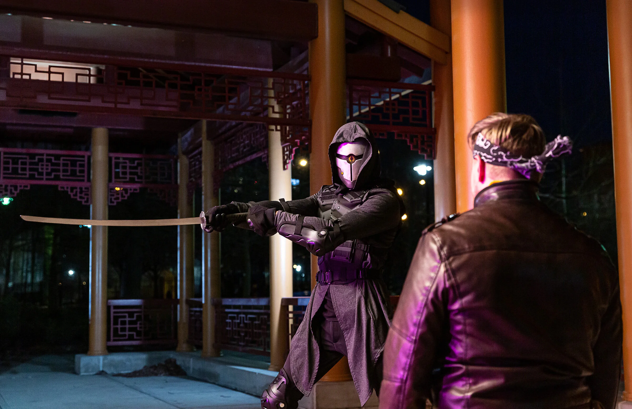  close up shot of the ninja fight scene in the film Chicago Shadows, at Ping Tom Memorial Park. Photo ©Courtney Rader 