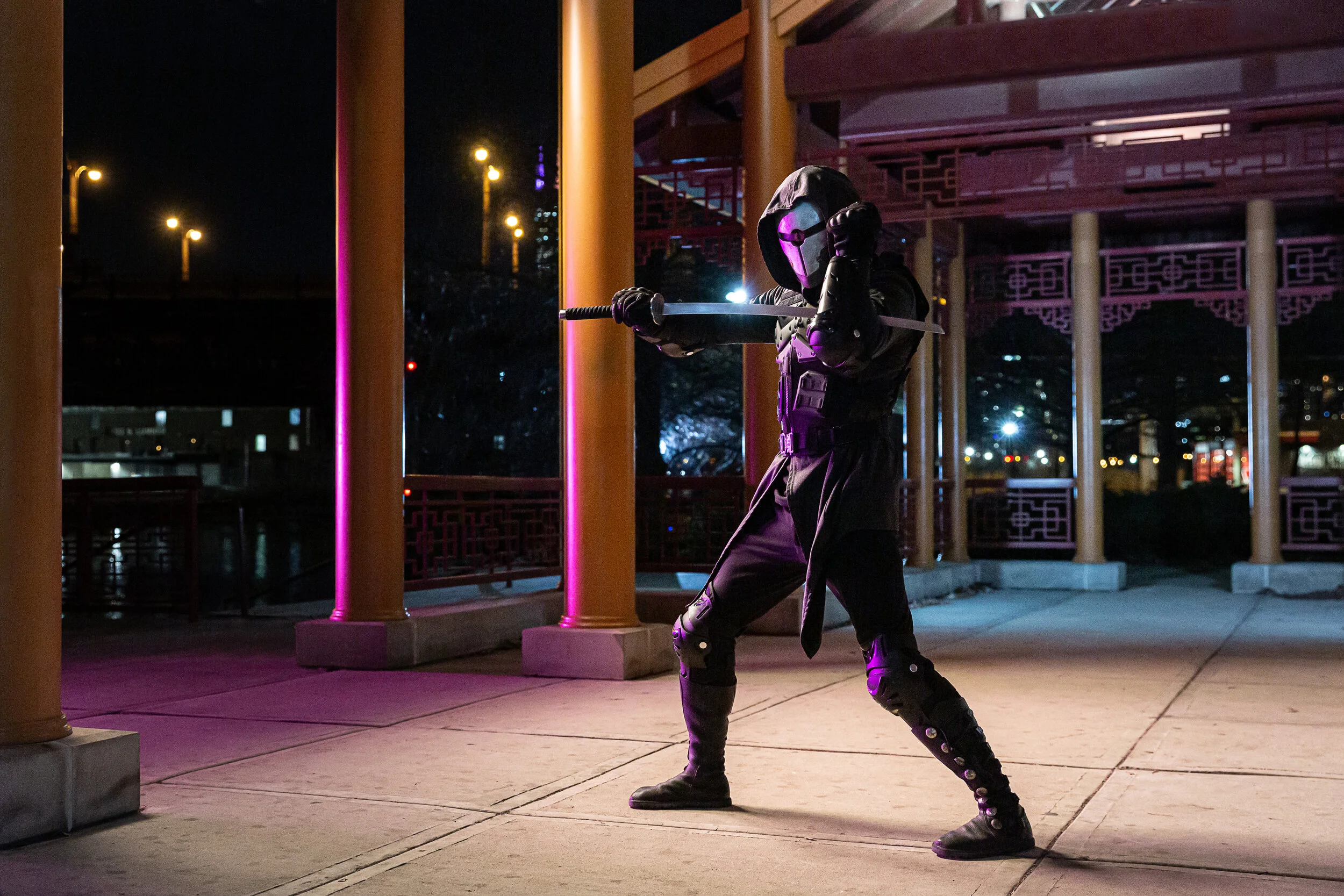  Unit still portrait of ninja under the Pagoda at Ping Tom Memorial Park. Photo ©Courtney Rader 