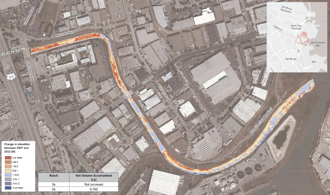 Surface representing change in bed elevation in Colma Creek.