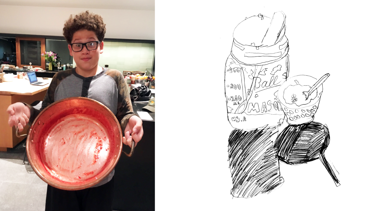 Grandson Anthony as sous chef and illustrator. 