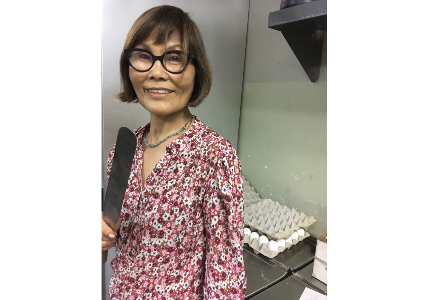 Sumi Chang of Europane Bakery with one of her favorite baking tools, an offset spatula.