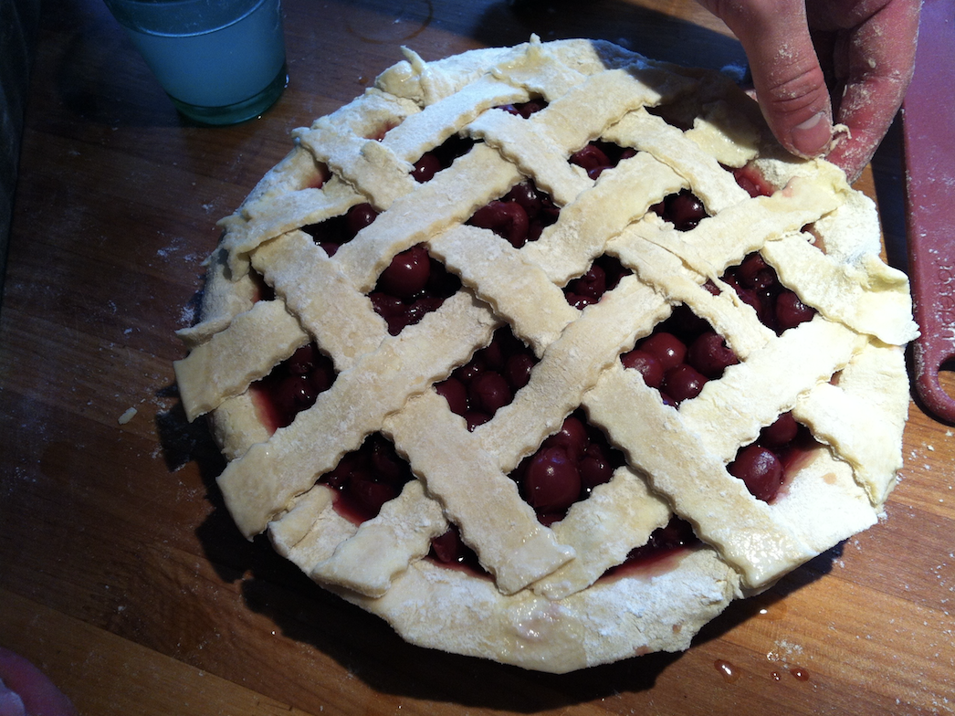 Son John's first attempt at pie making.It was good, but not great--a thick and somewhat hard crust. 