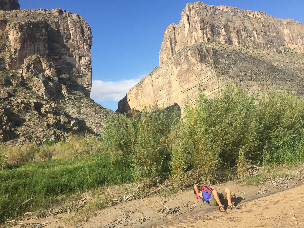 Griffin relaxes after finishing the canyon