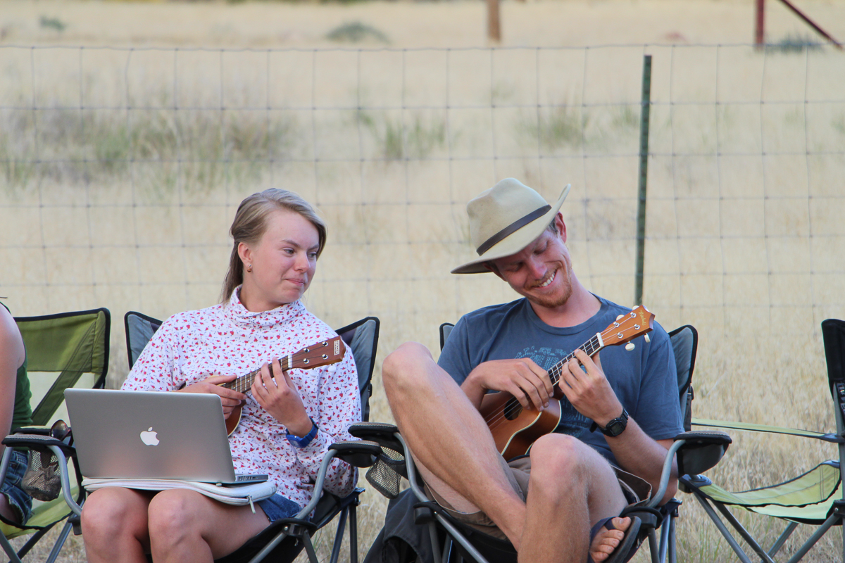 Amanda and Collin enjoy a uke jam