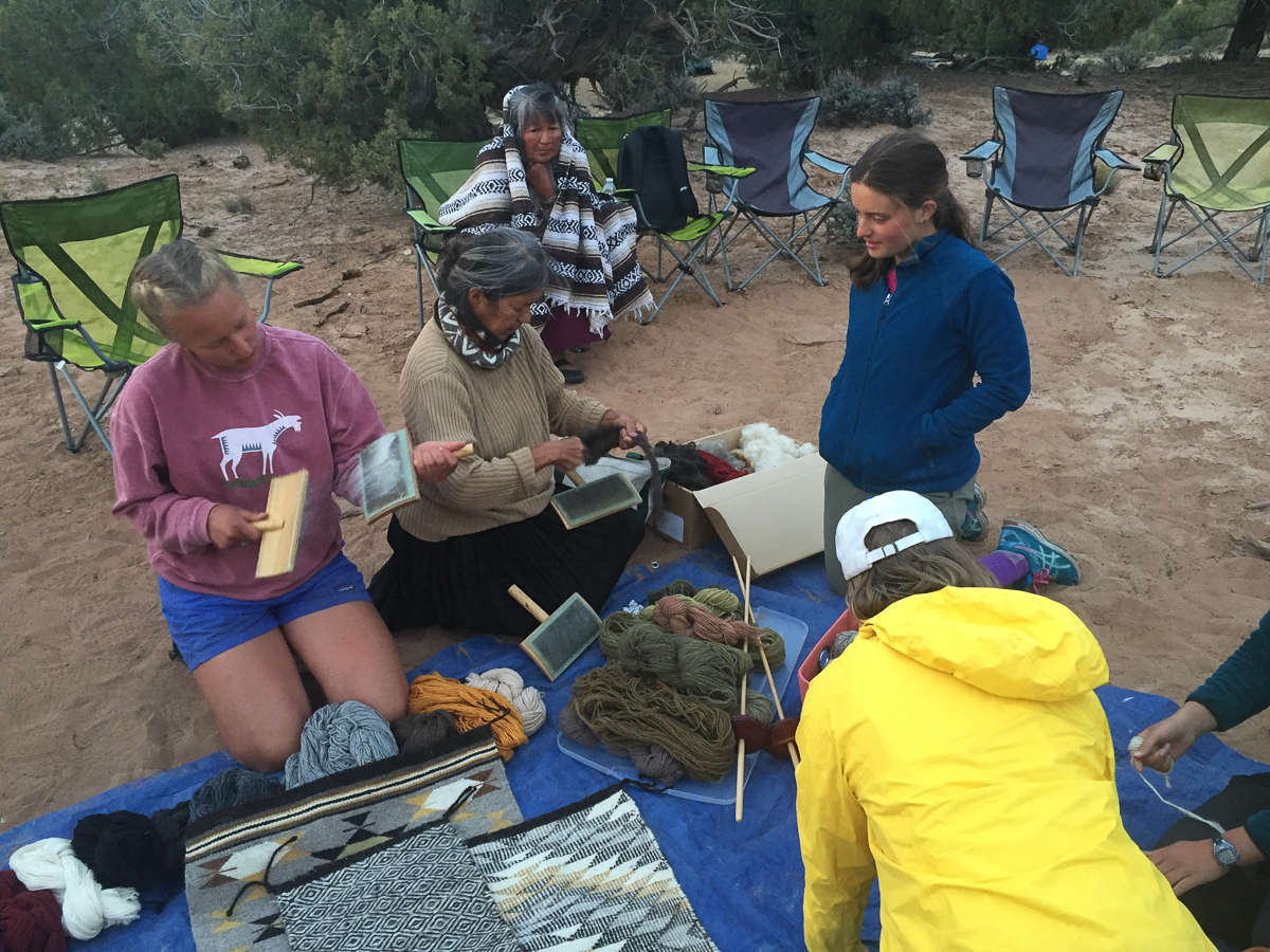 Westies get a lesson in wool carding and spinning from Lorraine Herder