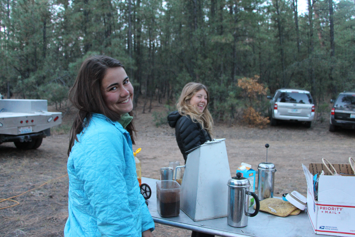 Hannah and Sophie at the hot drinks table