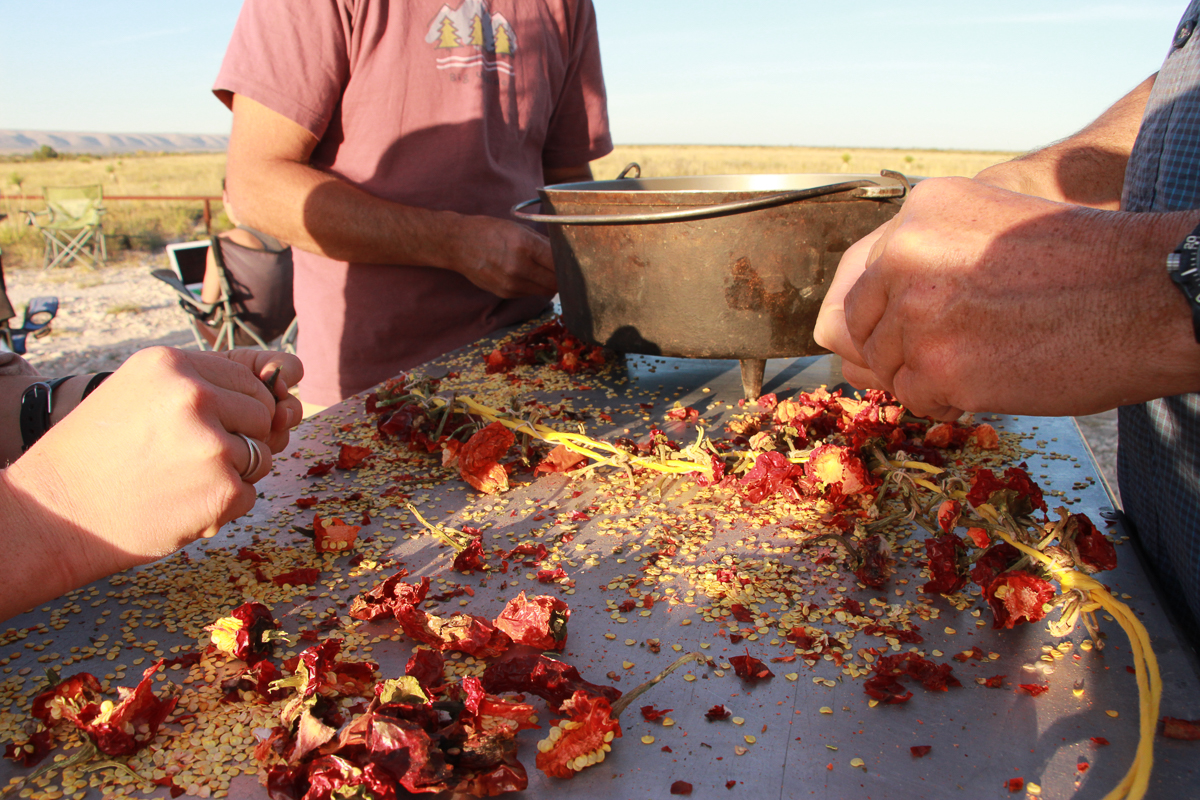 Making red chile sauce near Hatch, NM