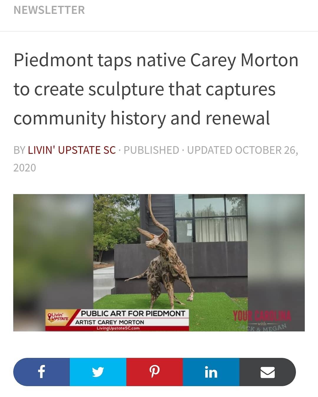 Big things happening in small town places. 
@livinupstatesc recently did a quick spotlight on some upcoming sculpture to happen in my home town of Piedmont SC. Stay tuned for more news about the piece. Big thanks to @livinupstatesc and @jamarcusgasto