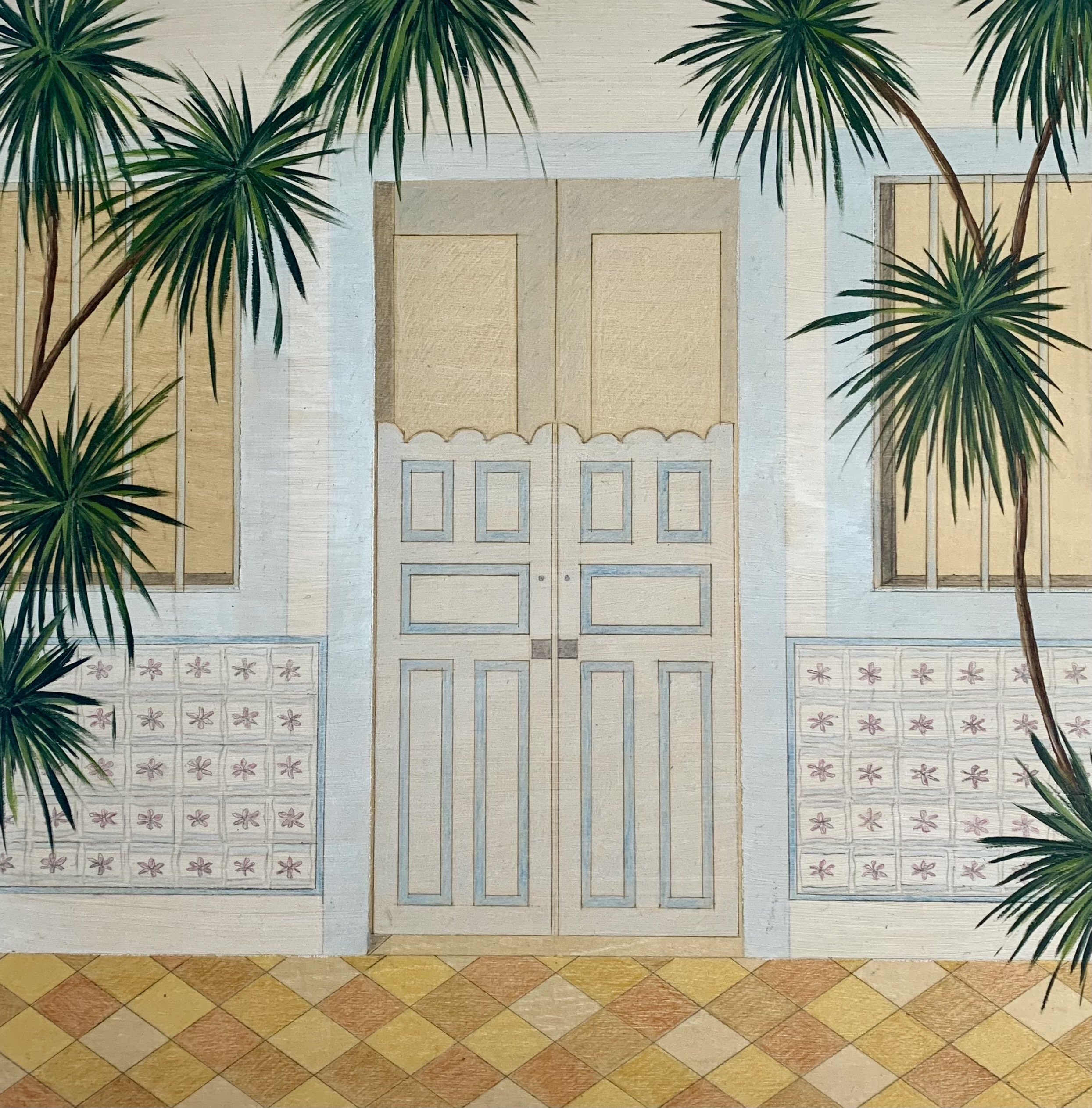  Shophouse blu | Mixed media on wood | 30cm x 30cm | 2021 