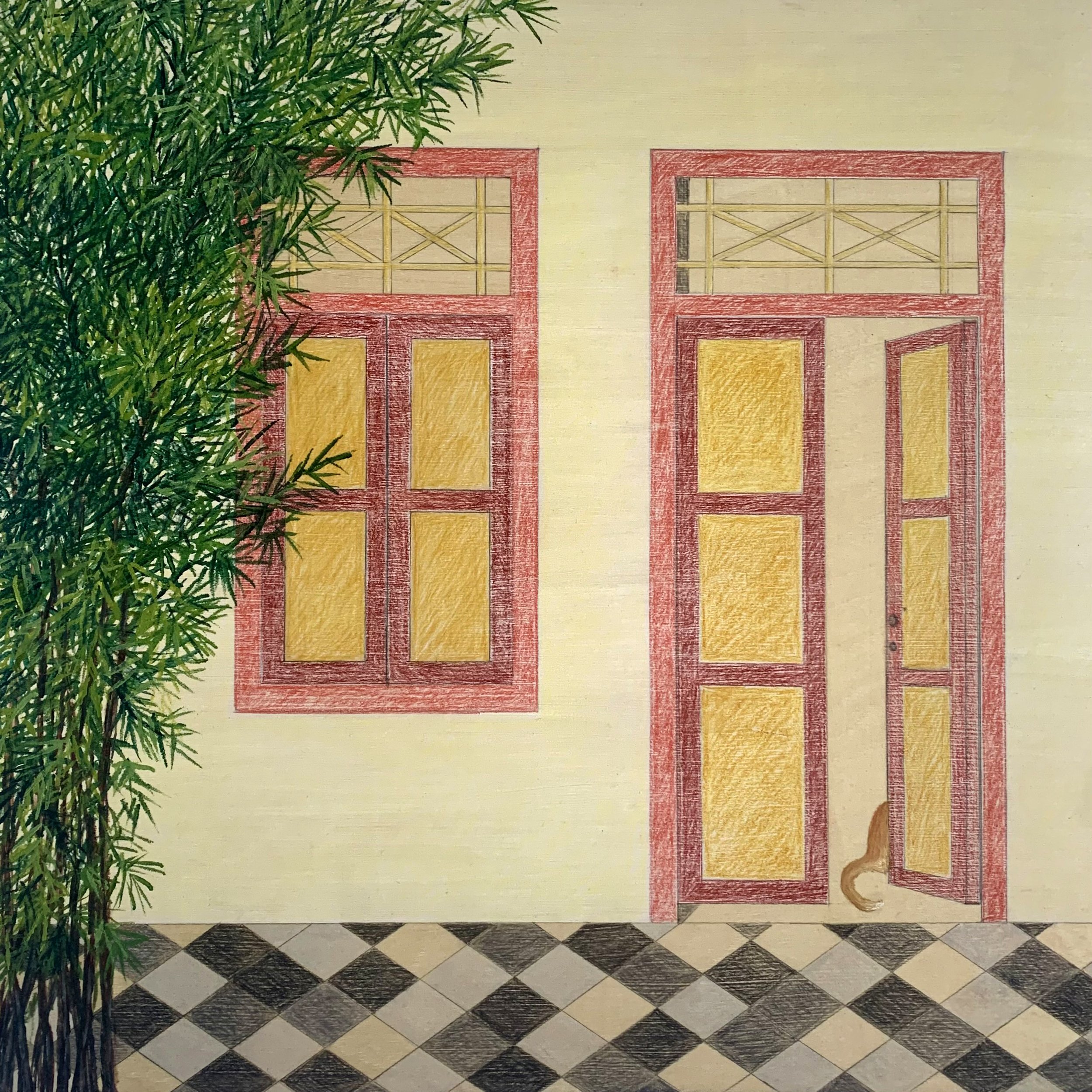  Shophouse yellow | Mixed media on wood | 30cm x 30cm | 2021 